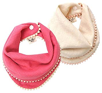 kishu baby Girl Bibs 2-pk Pink and Ivory Pom Pom Bib Gift Set for Girls, Multicolor, One Size