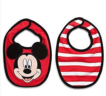 Disney Mickey Mouse Bib Set for Baby,3-d Ears,100% Organic Cotton,red,red/white Stripe,velcro Closure