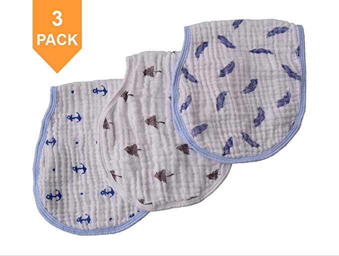 Muslin Burp Cloths - Cute 3 Pack Of Muslin Burp Cloths In Cute Pattern Set Made From Muslin Cotton By Alexander & Co.