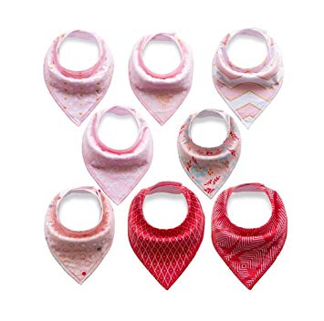 Baby Bibs - 8 Pack Girls Bandana Baby Bibs for Drooling, Feeding and Teething - 100% Organic...