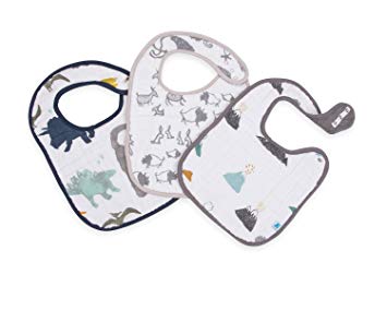 Little Unicorn Cotton Classic Bib 3 Pack - Dino Friends, Blue, Green, Navy