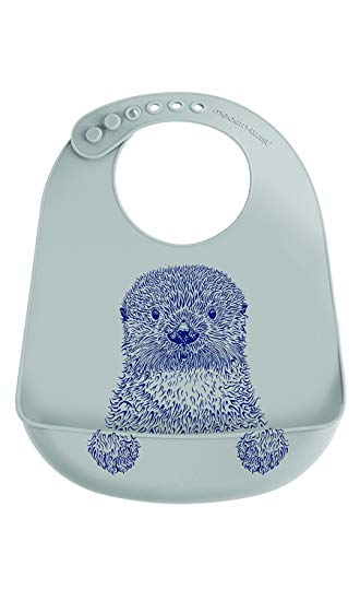 Modern Twist, 100% Pure Silicone Baby Bucket Bib, Otters, Navy Blue