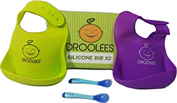 Droolees Premium Waterproof, Widemouth, Soft Silicone Feeding Bibs, Unisex, Washable, Includes Bonus...