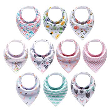 10-Pack Baby Girl Bandana Drool Bibs Gift Set for Drooling Teething by MiiYoung