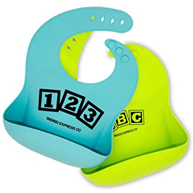 Silicone Bib Catches Dropped Food! Makes Clean Up Easy! Washable Waterproof Safe Soft & Comfortable for Baby & Toddlers. Keeps Clothing Clean, Reduces Laundry, Dishwasher Safe. 2 Pack.