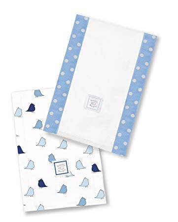 SwaddleDesigns Baby Burpies, Set of 2 Cotton Burp Cloths, Blue Little Chickies