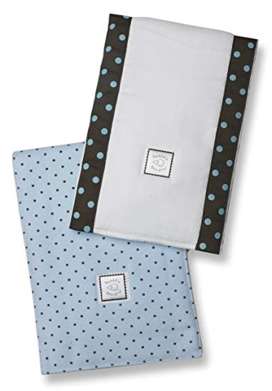 SwaddleDesigns Baby Burpies, Set of 2 Cotton Burp Cloths, Brown Polka Dots on Pastel Blue