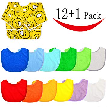 12+1 Baby Bibs - Stay Dry Soft Waterproof Baby Bibs - 12 Multicolor Cotton Terry Bibs (3-12 months) - 1...