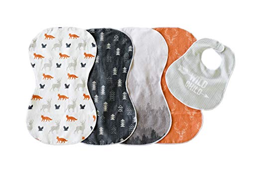 Adventure Awaits 5PK Burp Cloths for Boys Microfiber Terry Burp Cloth and Bib set 4 Double Sided Microfiber Terry Burp Cloths and Matching Bib Set, Extra Large, For Newborns, Baby Shower Gift