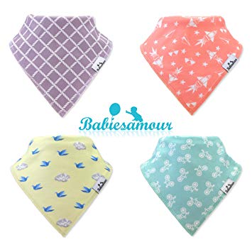 BabiesAmour Bandana Baby Bibs, Extra Soft and Quickly Dry, 4 Pack Gift Set for Boys and Girls