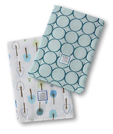 SwaddleDesigns Baby Burpies, Set of 2 Cotton Burp Cloths, Turquoise Mod Circles with Cute and Calm