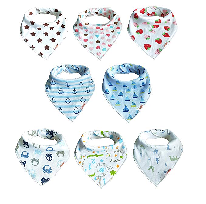 100% Organic Cotton 8 Pack Extra Large Unisex Baby Triangle Bandana Drool Teething Bibs For 0-48 Months Baby