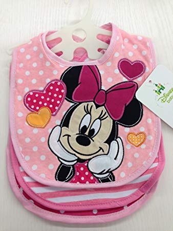 3pk Velcro Closure Bib Disney Minnie Mouse Hearts Polka Dot