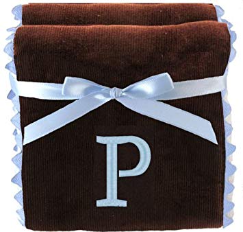 Princess Linens Bon Bon Burp Pad Brown with Baby Blue Trim, P