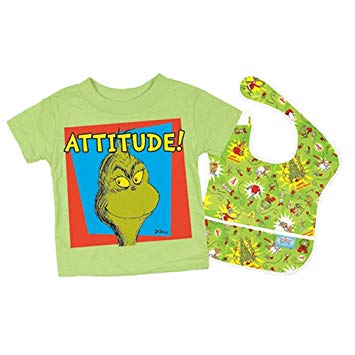 Bumkins Toddler Gift Set - Tee and Bib - Dr. Seuss Grinch