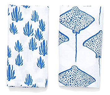 Lewis 2-Piece Organic Cotton Muslin Burp Cloths Seaweed and Stingray Prints 100% GOTS Certified...