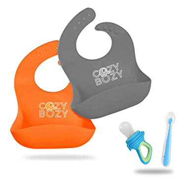 Waterproof Silicone Bib Wipes Away Clean! Comfortable Soft Bibs, For Babies or Toddlers! Set of 2 Colors