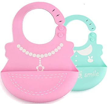 Soft Silicone Baby Bib With Pocket,Best Waterproof Toddler Bib-For Girls & Boys-Easily Wipes...