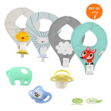 4 PACK Bandana Teething Bibs Organic Cotton Baby Drool Bibs with BPA Free Food Grade Silicone Teether...