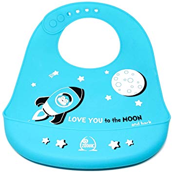 Little Zodiac Waterproof Silicone Baby Bib with Pocket (Blue)