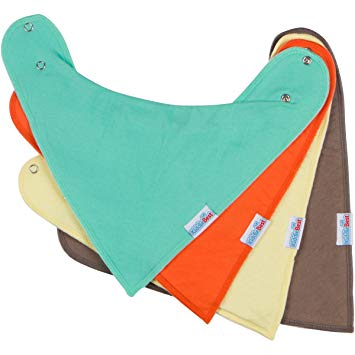 Baby Bandana Drool Bibs with Snaps, Solid Colors Unisex 4 Pack Gift Set by KiddieBest