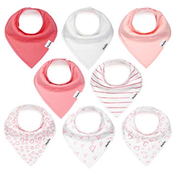 Bandana Bibs for Girls, Set of 8 Baby Drool Bibs with Adjustable Snaps, Soft, Absorbent, Organic...