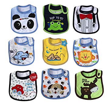 FREE FISHER Baby Bibs Set for Boys Girls Water Proof Cotton with Velcro 9-Pack 5049B00