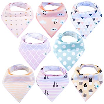 Baby Bandana Drool Bibs 8 Pack for Girls, Hypoallergenic Soft Organic Cotton With Snaps for Teething...