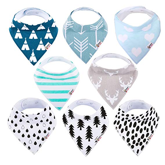 Baby Bandana Drool Bibs 8 Pack for Boys and Girls 100% Absorbent Soft Cotton Bandana Baby Bibs