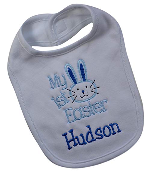 My First Easter Handmade PERSONALIZED Embroidered Easter Bunny Bib for Baby BOYS