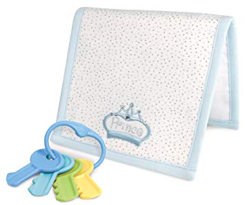 Stephan Baby Royalty Collection Embroidered Burp Pad and Key Rattle Gift Set, Little Prince