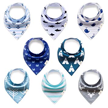 Baby Bandana Drool Bibs For Boys For Drooling, Teething and Feeding, Pack of 8 - 100% Organic Cotton Toddler...