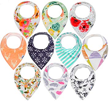 10-Pack Baby Bandana Drool Bibs for Drooling and Teething, 100% Organic Cotton, Soft and Absorbent,...