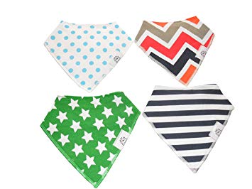 Baby Bandana Drool Bibs by Babi Bambino 4-Pack Vibrant Prints on Absorbent Organic Cotton with...