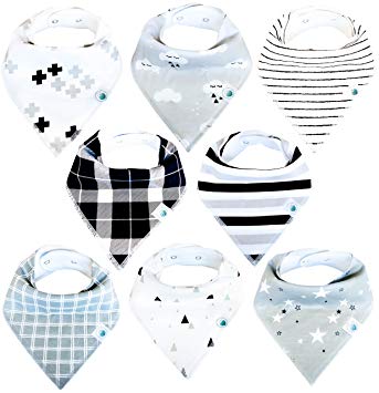 Baby Bandana Drool Bibs for Boys and Girls, 8-Pack Hypoallergenic Absorbent Organic Cotton With...