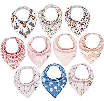 10-Pack Girl Bandana Bibs Little Munchkins Handkerchief Bibs, Baby Drool Bibdanas, Organic Cotton,...