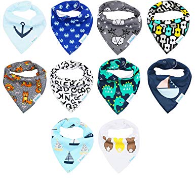 BabyGiggles 10-Pack Bandana Bibs For Baby Boys, Newborns, Infants & Toddlers – Soft & Hypoallergenic 100% Natural Cotton, Cute & Extra Absorbent Bibs For Teething Babies – Perfect Baby Shower Gift