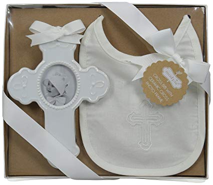 Mud Pie Unisex Baby Bib and Cross Frame Gift Set