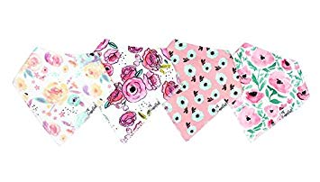 Baby Bandana Drool Bibs for Drooling and Teething 4 Pack Gift Set For Girls “Bloom Set” by Copper Pearl