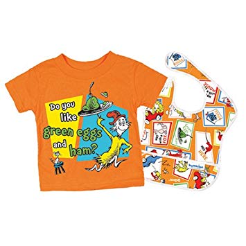 Bumkins Toddler Gift Set - Tee And Bib - Dr. Seuss Green Eggs