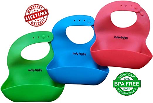 Waterproof Silicone Bib Easily Cleaned. Soft Comfortable Baby Bibs for Babies or Toddlers. No More Messy Meal Times. Set of 3 Colors (Red / Green / Blue).