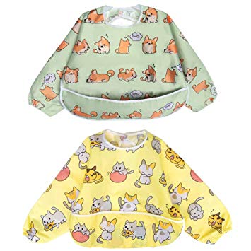 Long Sleeved Bib Waterproof Bibs for Babies and Toddlers with Pocket (6-24 Months) - Pack of 2 by Little...