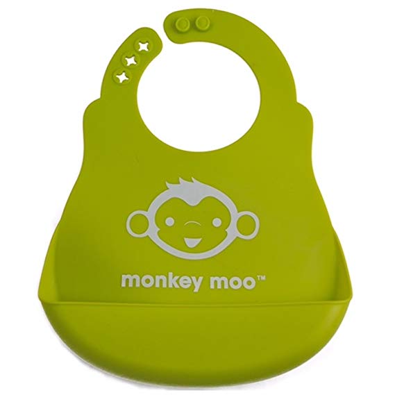 Monkey Moo Soft Silicone Wipe Clean Waterproof Baby Bibs - BPA Free - FDA Approved