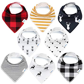 Bandana Baby Bibs for Boys and Girls by KiddyStar, Unisex 8-Pack Organic Cotton Bib Set (Plaid), Cute...