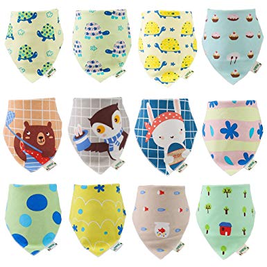 inSinfant 12-Pack Baby Bibs for Girls,Organic Cotton Soft and Absorbent for Boys & Girls,Unisex Bib Set.