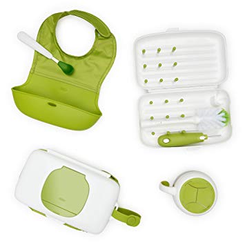 OXO Tot On-The-Go Essentials Value Set with Roll-up Bib, Feeding Spoon, Flippy Snack Cup, On-the-Go...