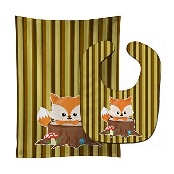 Caroline's Treasures Fox Baby Bib & Burp Cloth, Tree Stripes, Large