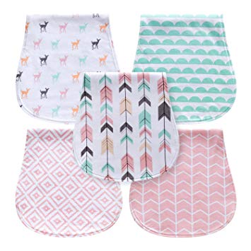 5-Pack Baby Burp Cloths for Girls, Triple Layer, 100% Organic Cotton, Soft and Absorbent Towels,...