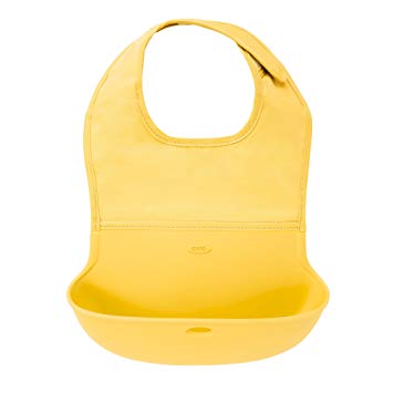 OXO Tot Waterproof Silicone Roll Up Bib with Comfort-Fit Fabric Neck, Yellow