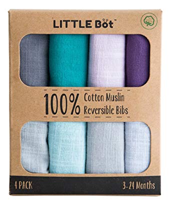 Little Bot Muslin Reversible Bandana Bib. 100% Cotton. 4 Pack